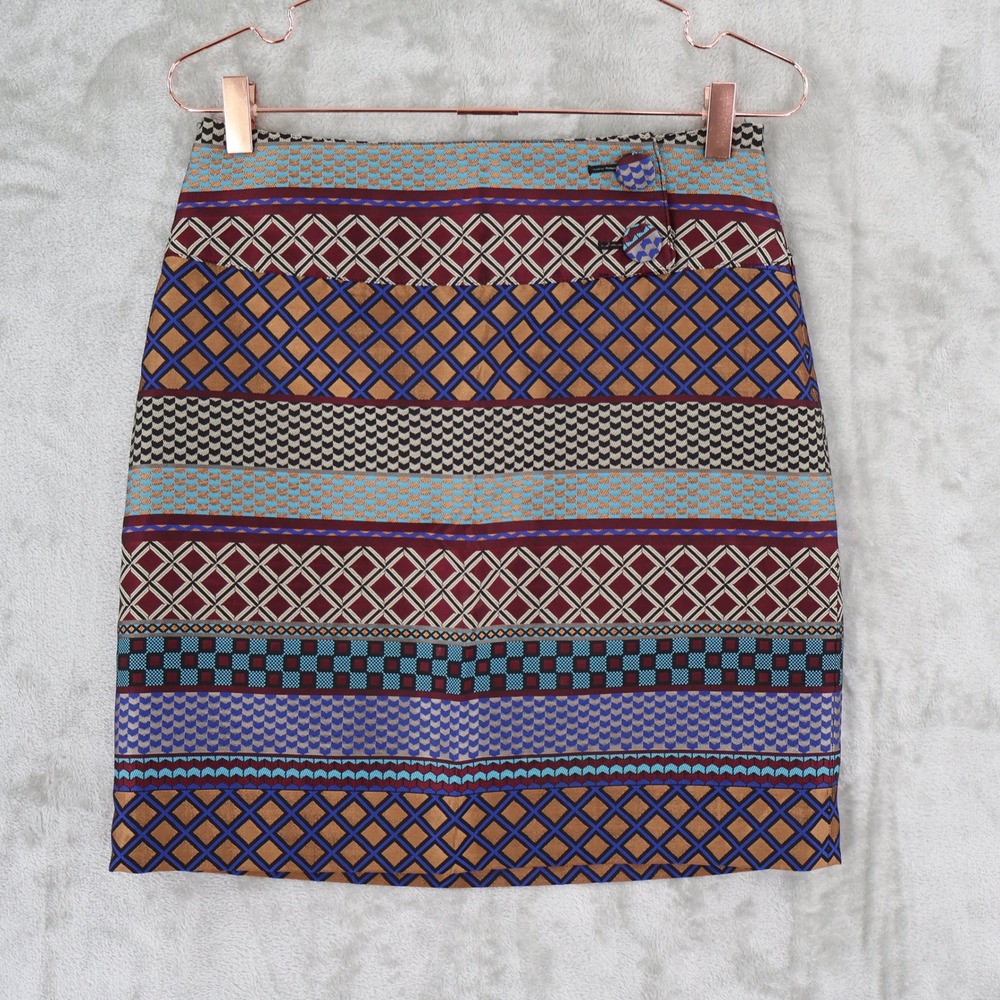 Maeve Anthropologie Geometric Mixed Print Mini Skirt Womens‎ 6 A-Line Satin Mod